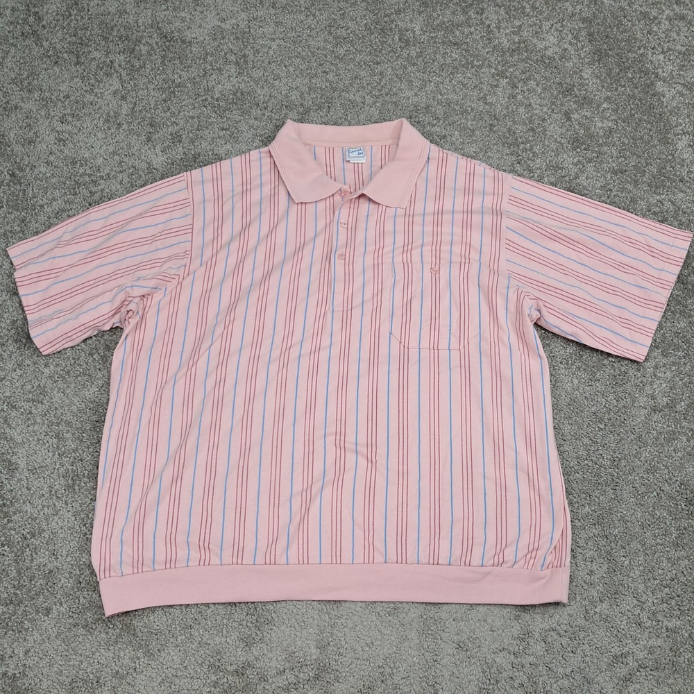 Haband Casual Joe Mens XX Pink Striped Banded Bottom Polo Shirt Short Sleeve 134